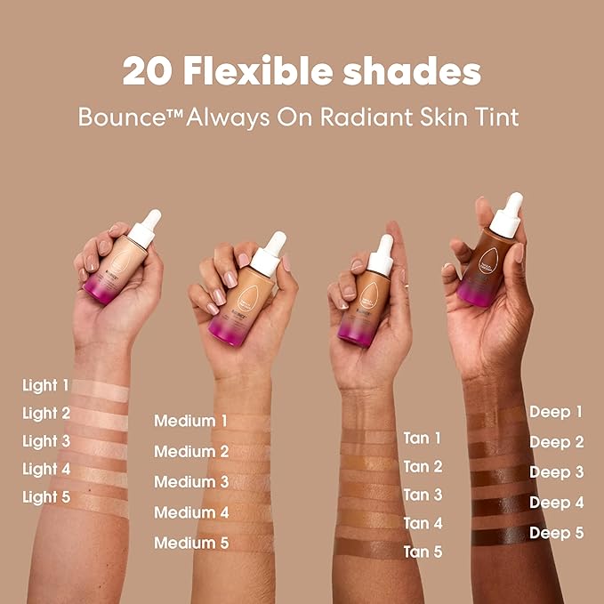 Beautyblender 12-Hour Always on Radiant Skin Tint, Breathable Serum Foundation Stays Put for All Day Long Wear, Infused with Hyaluronic Acid & Niacinamide, Deep 3