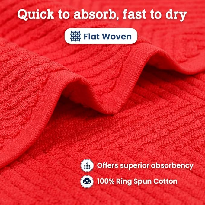 Casa Lino 100% Cotton Bath Mat Set of 2 (NOT A Rug) - 34" x 22" Bathroom Floor Towels - Machine Washable, Soft, Highly Absorbent & Quick Dry Bath Floor Towel (Red)