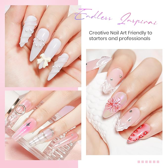 MIZHSE Solid Builder Gel for nails, 3 Colors Sculpting Gel for Nails, Clear White Pink Non-Sticky Hand 3D Nail Art Building Carving Modeling Hard Nail Extension Manicure Salon Home DIY Gift