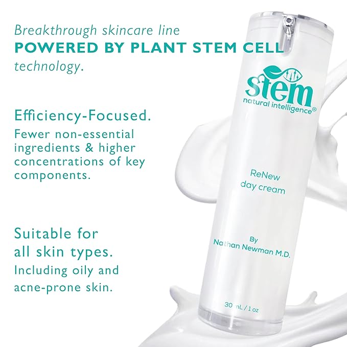 STEM Natural Intelligence ReNew Cream, Daily Face Moisturizer Cream, Luxury Facial Moisturizer for Women and Men, Premium Facial Skin Care Products with Antioxidants, Neck and Face Cream, 1 oz