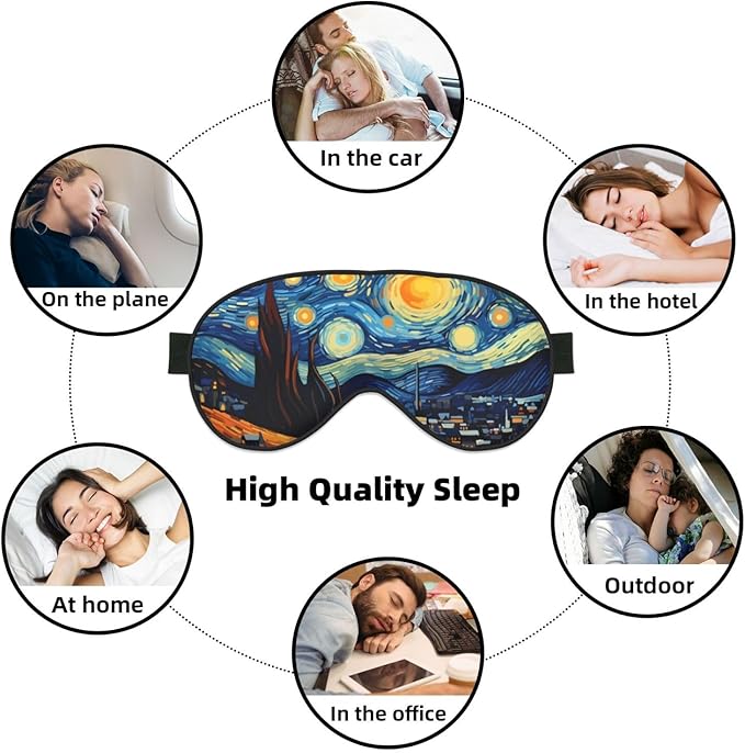 Sleep Eye Mask The Starry Night Village Sleep Mask for Women Men Comfortable Eye Mask with Adjustable Strap Soft Eye Cover Blindfold for Travel Yoga Nap Shift Work