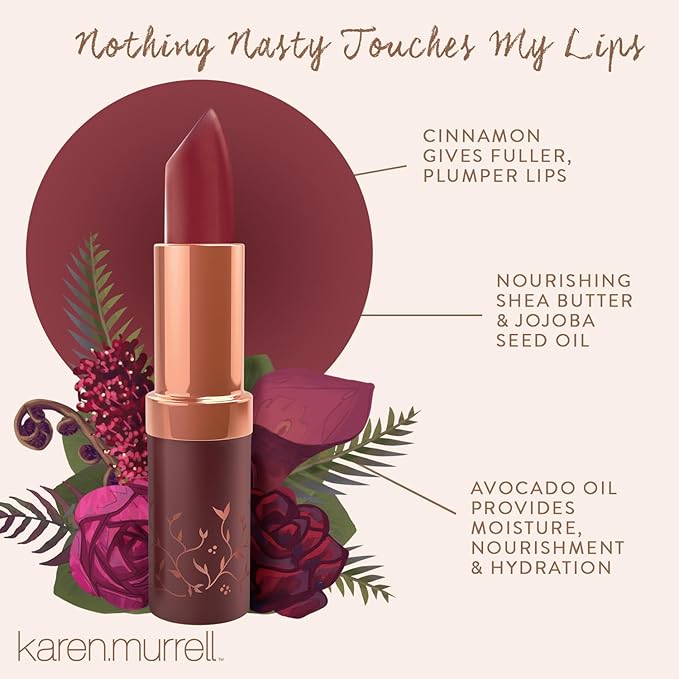 Karen Murrell - Natural Lip Stick - Lipstick 22 Bordeaux Rouge - Dark Red Lipstick - Matte Finish, 100% Natural Ingredients, Moisturizes & Hydrates Lips - Paraben & Cruelty Free