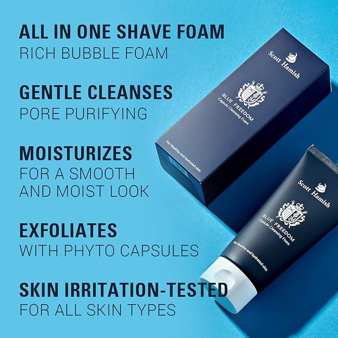 Scott Hamish Blue Freedom Capsule Cleansing Foam - Exfoliating Face Scrub & Gentle Face Cleanser for Men - Moisturizing Wash with Cica for Pore Tightening, Restoring Vitality, 5.07 fl.oz.