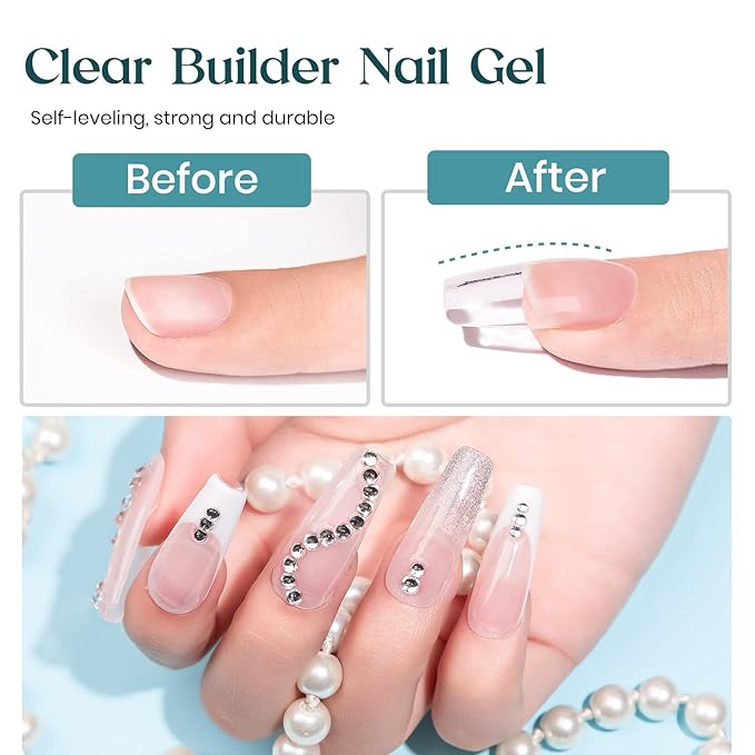 MIZHSE Builder Gel For Nails - 60g Clear Hard Gels Builder Nail Gels For Extension Gel Nails Strengthen Nail Art Manicure Kit With 100pcs Dual Forms And Brush