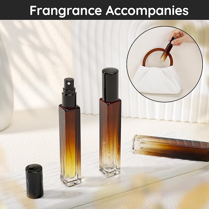 Segbeauty Empty Atomizer, 2pcs 10ML Travel Size Refill Bottle with Funnel and Dropper, Portable Glass Spray Bottle Cologne Dispenser Toiletries Sample Bottles Perfume Making Kit Amber