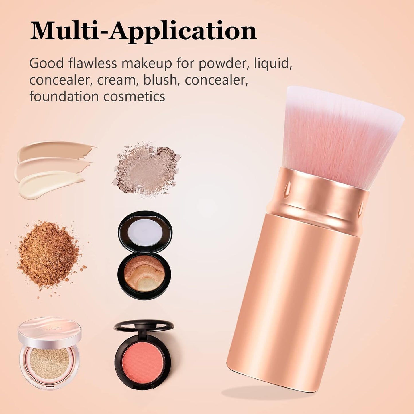 Falliny Retractable Makeup Brushes, Travel Kabuki Powder Foundation Brush, Portable Face Liquid Foundation Sunscreen Brush with Cover for Blending Liquid, Bronzer,Cream or Flawless Powder Cosmetics