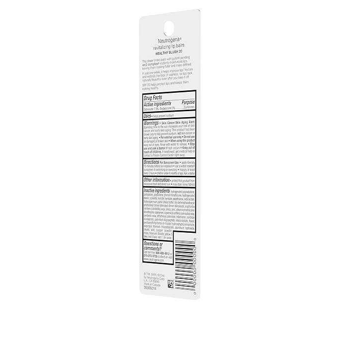 Neutrogena Revitalizing and Moisturizing Tinted Lip Balm with Sun Protective Broad Spectrum SPF 20 Sunscreen, Lip Soothing Balm with a Sheer Tint in Color Healthy Blush 20, 15 oz (Pack of 2)