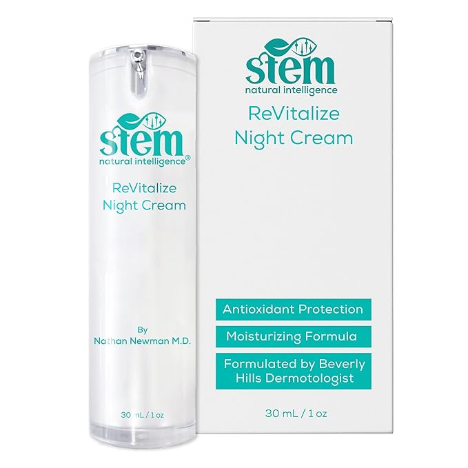 STEM Natural Intelligence Revitalize Night Cream, Facial Moisturizer, Luxury Skin Care, Face Moisturizer for Women, Peptides Serum, Antioxidant Support Overnight Face Mask & Cream, 1oz Bottle