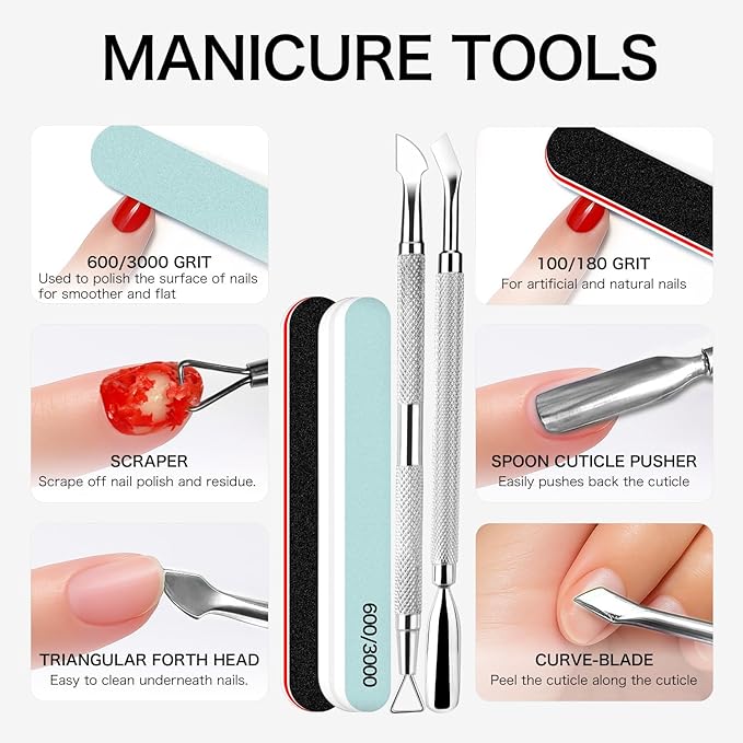 Gel Nail Polish Remover Kit with Tools, 15ml No Soak or Foil Needed, Fast Removal in 2-5 Minutes, Includes Cuticle Pusher & Nail File, Safe for Home DIY