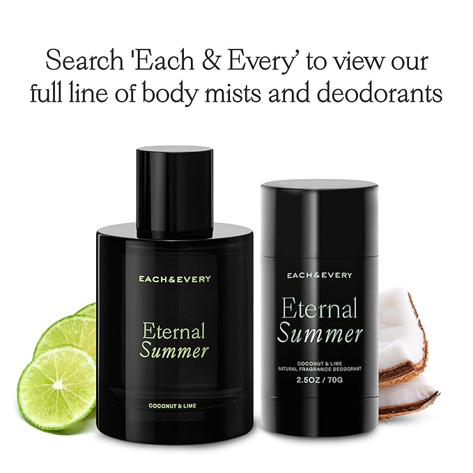 Each & Every Hair and Body Mist for Women and Men - 100% Natural Fragrance Body Spray for Women - Vegan & Cruelty-Free - Eternal Summer Scent (Coconut & Lime)