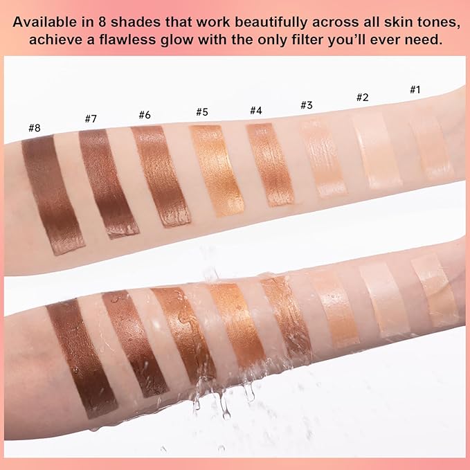 Natural Glow Liquid Filter Makeup, Longwear Face Luminizer, Complexion Booster For Any Part of the Body, Liquid Highlighter with Brush Kit, Infused Hyaluronic Acid, 1.06 fl oz (#05 MEDIUM/TAN)