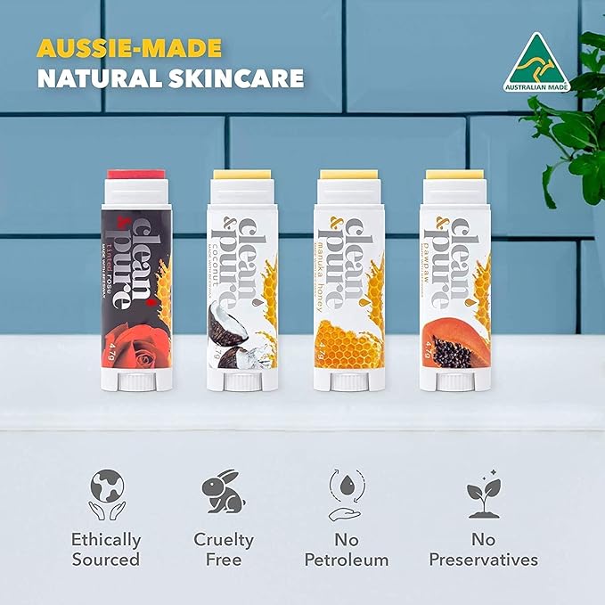 Lip Balm 2-Pack (Cocoa Butter) | Manuka Honey Beauty Products | Lip Care Set With 100% All Natural Beeswax and Vitamin E Oil | Flavored Lip Balm for Dry, Chapped Lips