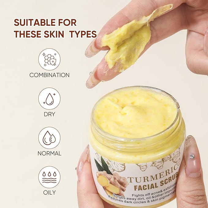 Turmeric Face Scrub, Exfoliating Facial Scrub with Skin Exfoliating, Natural Facial Scrub for Skin, Moisturizing, Nourishes Skin, Deep Cleansing Face Wash Cleanser for Women Men