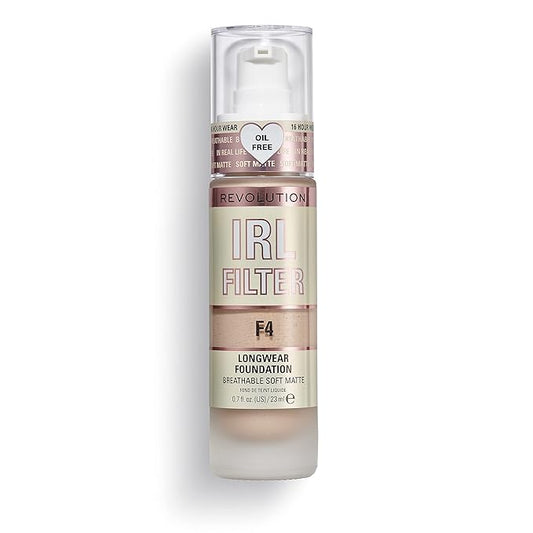 Revolution Beauty, IRL Filter Longwear Foundation, Soft & Breathable Formula, Medium to Full Coverage, Matte Finish, F4, 0.7 Fl. Oz