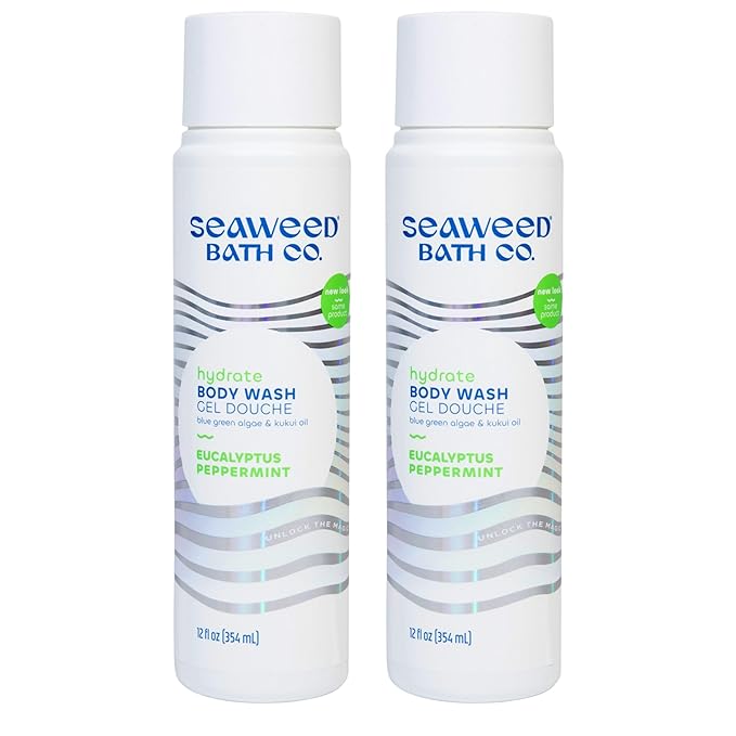 Seaweed Bath Co. Hydrate Body Wash - Eucalyptus Peppermint - Hydrating Foaming Cleanser with Nourishing Natural Ingredients - Vegan, Paraben and Sulfate Free Shower Gel - 12 oz (Pack of 2)