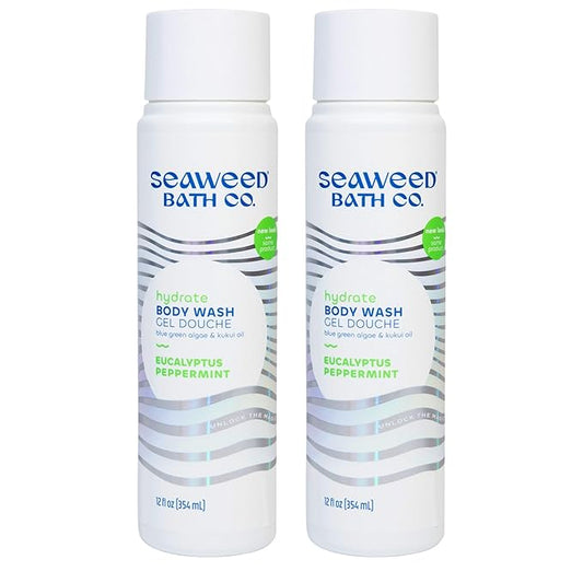 Seaweed Bath Co. Hydrate Body Wash - Eucalyptus Peppermint - Hydrating Foaming Cleanser with Nourishing Natural Ingredients - Vegan, Paraben and Sulfate Free Shower Gel - 12 oz (Pack of 2)