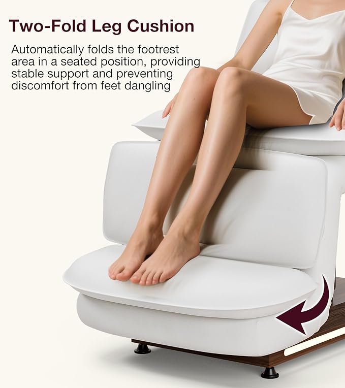 VARONXE Fully Electric Massage Table w/3 Motors, Professional Angle and Height Adjustable Spa Bed Facial Chair, Motorized Esthetician Bed Treatment Table for Beauty Salon, Stool Included, White