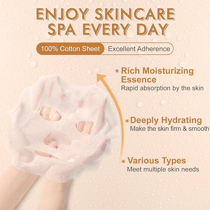 60 Pack Collagen Essence Face Masks Skincare for Women, Hydrating Sheet Face Masks Suitable for Dry and Sensitive Skin, Bulk Facial Masks for Women Skin Care, Face Mask Gifts Set for Spa Party