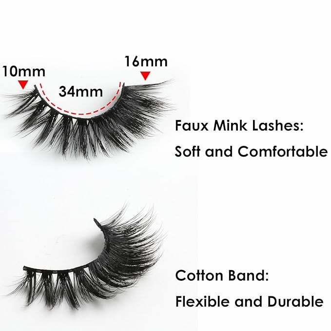 SUNWELL False Eyelashes 16mm Mink Lashes 8D Fluffy Cat Eye Faux Mink Lashes Strip Lashes Soft Reusable Luxury Volume Fake Eyelashes 10 Pairs Pack