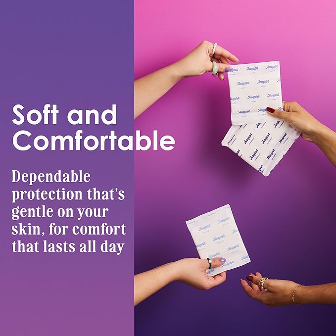 August Regular Cotton Menstrual Pads, 72-Pack Ultra Thin Pads with Wings, Hypoallergenic Sanitary Napkins with Organic Cotton Topsheet, Compostable Wrappers, Toxin Free, Fragrance Free