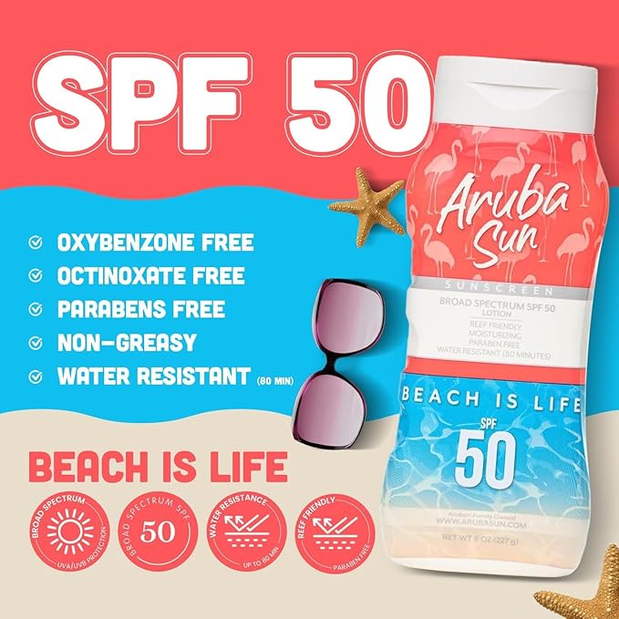 SPF 50 Sunscreen Lotion 16oz 2-Pack - Reef Act Compliant no 67 Octinoxate & Oxybenzone Free - Sun Screen Broad Spectrum UVA/UVB - Sunscreen Waterproof and Non-Greasy