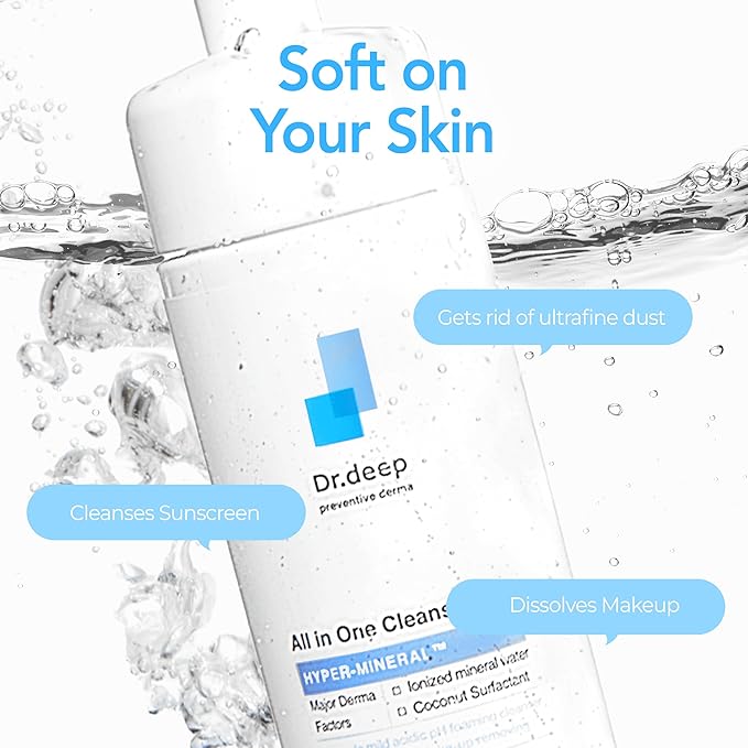 Dr.Deep All in One Cleansing - Korean Foaming Facial Cleanser for Bumpy Skin & Blackheads, Makeup Removing Cleanser & Gentle Face Wash for All Skin Types - 5.07 fl. oz