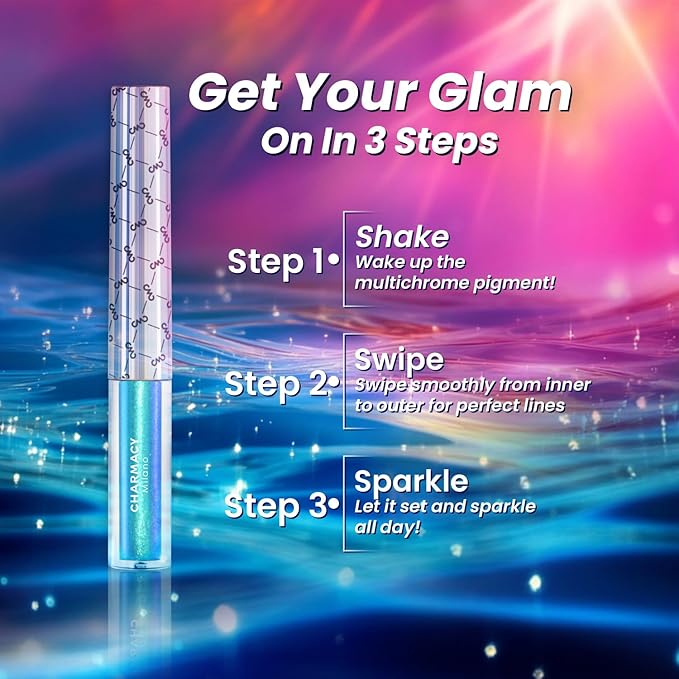 CHARMACY Chameleon Liquid Eyeliner, Liquid Glitter Eyeliner, Highly Pigmented, Metallic MultiColor Shifting waterproof Eyeliner, Ultra-Fine Tip, Longwearing, Smudge-proof (#308)