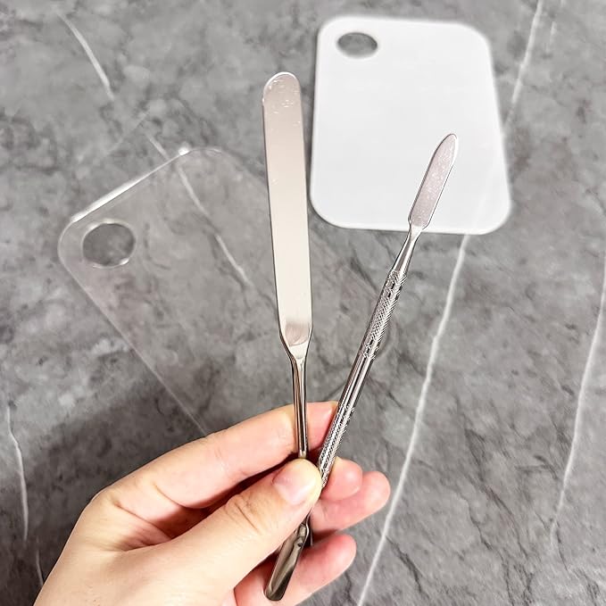 Stainless Steel Foundation Spatula with Makeup Mixing Palette, Foundation Makeup Tray Acrylic Makeup Palette Cosmetic Nail Art Color Mixing Tool Make Up Spatula, Pack of 4