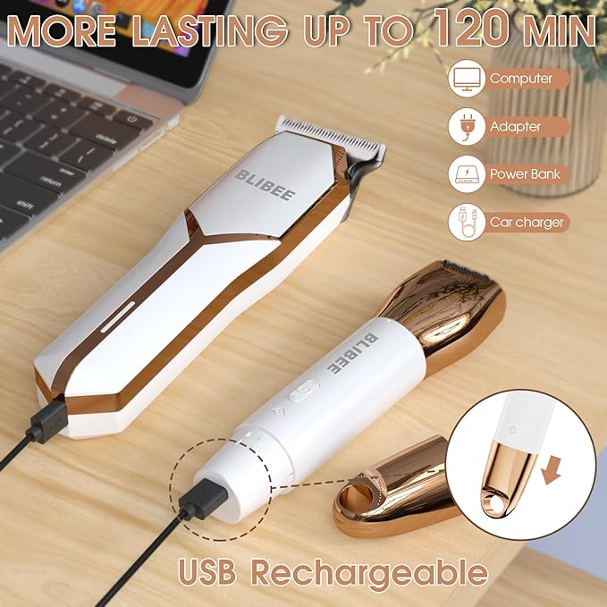 Bikini Trimmer & Hair Clippers for Women - Waterproof Electric Razor and 4 in 1 Bikini Shaver Set, Deluxe Hair Trimmer, Wet/Dry Body Shaver for Nose Eyebrows Beard Pubic Hair, White
