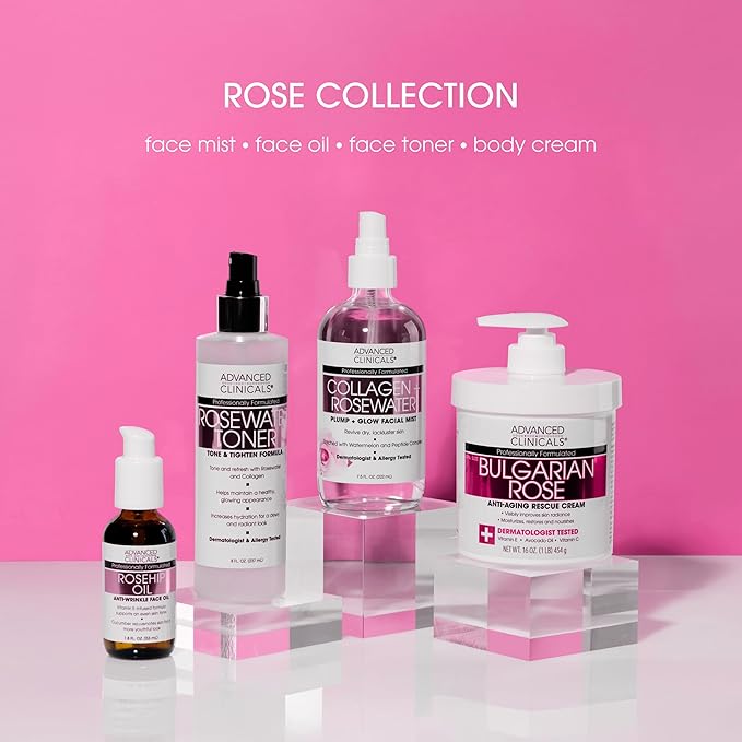 Advanced Clinicals Bulgarian Rose Lotion For Women | Rose Scented Vitamin C Body Lotion Cream | Anti Aging Vitamin E Moisturizer Body Butter Improves Look Of Sagging Dry Skin & Texture, 16 Oz, 2-Pack