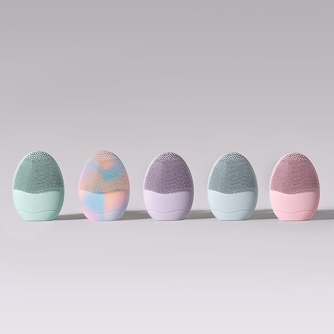 LOLLIPOP Dual-Sided Facial Cleansing Brush | Palm Size Silicone Face Exfoliator and Soft Fiber Cleanser | Manual Face Scrubber for Pores, Makeup Removal, Blackhead and Skincare Routine, Minty