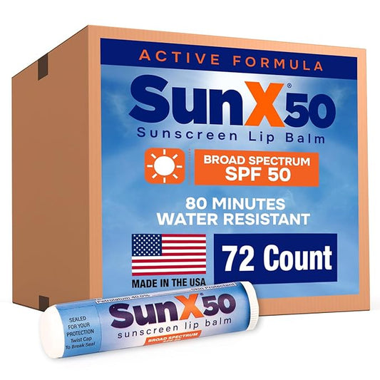 CoreTex Sun X 50 Lip Balm SPF 50 (Bulk Pack of 72) - Lip Sunscreen SPF 50 Water Resistant Up To 80 Minutes and Free Parabens & Oxybenzone - Broad Spectrum (UVA/UVB) Protection