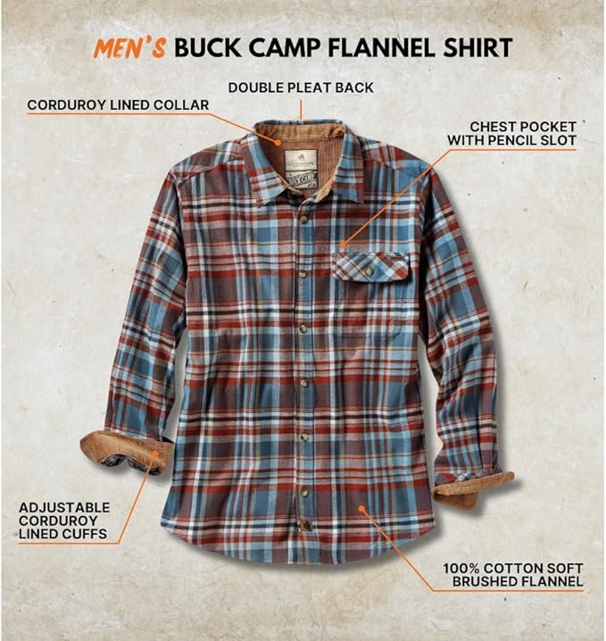 Legendary Whitetails Men's Flannel Shirt Long Sleeve Button Down 100% Cotton