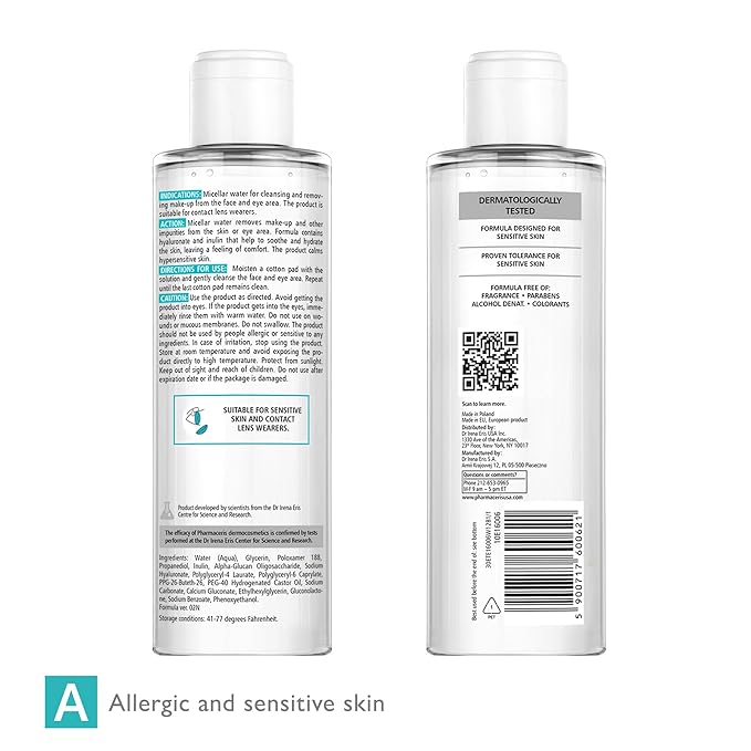 PREBIO-SENSILIQUE Micellar Prebiotic Dermo-Water for Face & Eyes, Removes Makeup & Impurities, Soothes & Moisturizes Allergic & Sensitive Skin, Safe for Contact Lens Wearers, 6.76 fl oz