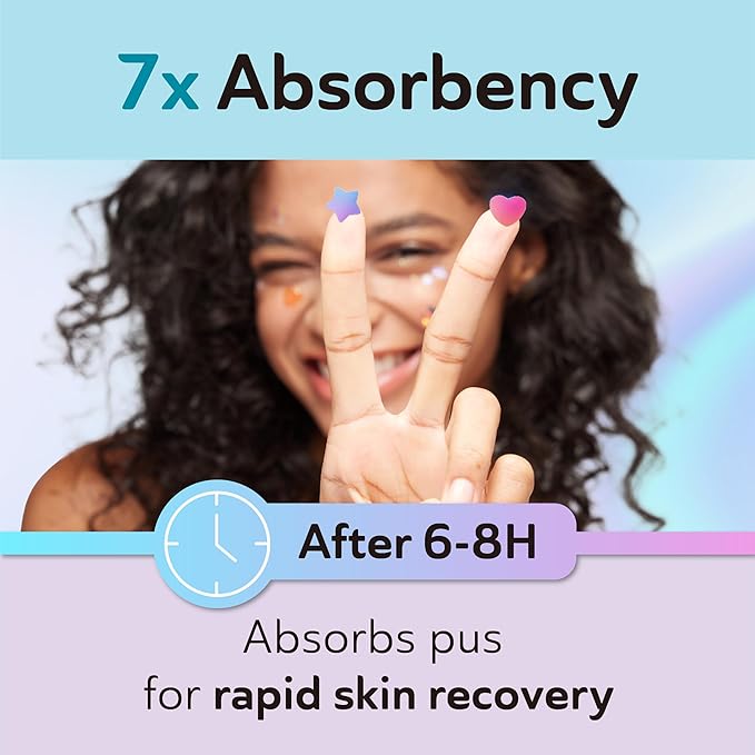 Star Pimple Patches for Face, Cute Acne Patches with Salicylic Acid, CICA & Tea Tree Oil, 96 Holographic Star Moon Heart Butterfly Patches, 7X Absorbency Pimple Patches for Teens (2 Designs, 36 Each)