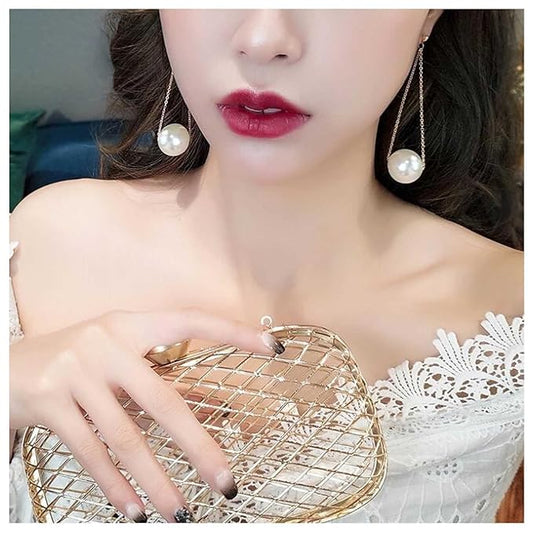 Vintage Pearl Earrings Long Pearl Stud Earrings Boho Gold Pearl Pendant Earrings Big Pearl Dangling Earrings Jewelry for Women and Girls