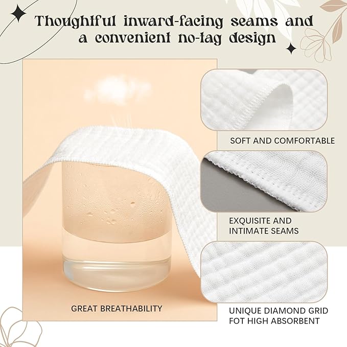 Toulite 10 Pcs 6 Layer Bra Liner Sweating, Cotton Sweat Liner Under Bra Pad Breast Washable Rectangle Absorb for Women Supply