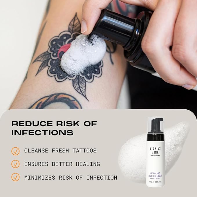 Stories & Ink Tattoo Care | AFTERCARE DUO REGIMEN | Healing Routine for Fresh Tattoos (Aftercare Cream + Aftercare Foam Cleanser), Soothes & Repairs Fresh Tattoos, Fragrance-free
