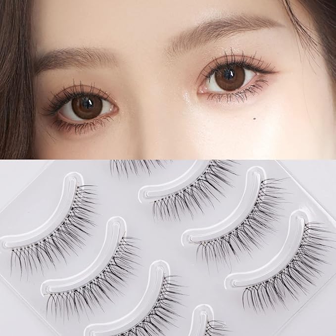 Miz Barn Daily Natural Look False Eyelashes, 4 Pairs Natural Soft Lightweight Comfortable Short Lashes Luxurious Clear Band Handmade False Eyelashes(M12)