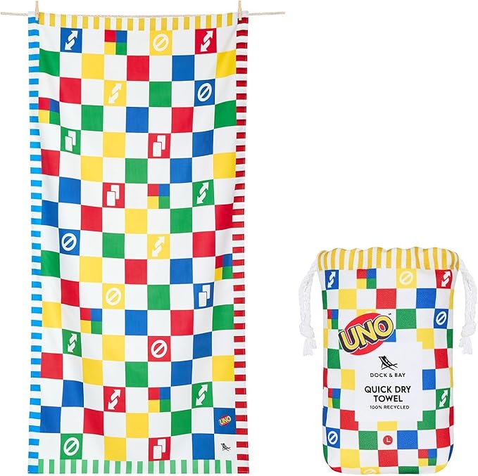 Dock & Bay Beach Towel - Quick Dry, Sand Free - Compact, Lightweight - 100% Recycled - Includes Bag - Wild Card - Large (160x90cm, 63x35)