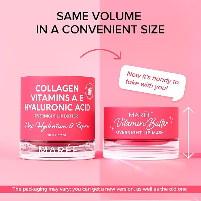 MAREE Lip Mask Overnight 2 Pack - Lip Moisturizer For Very Dry Lips - Hydrating Lip Butter Balm with Hyaluronic Acid & Collagen - Overnight Lip Treatment - Lip Sleeping Mask Repair