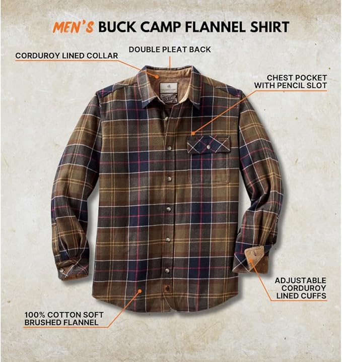 Legendary Whitetails Men's Flannel Shirt Long Sleeve Button Down 100% Cotton
