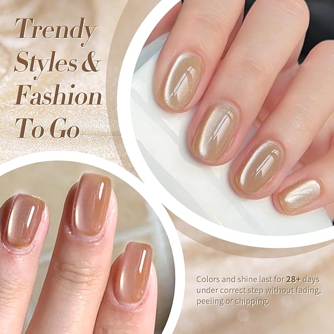 Born Pretty Cat Magnetic Eye Gel Nail Polish Cat Magnetic Shimmer Glitter Holographic Nail Polish Autumn Winter Moonlight Nude Brown Pink Purple 7ML 6PCS