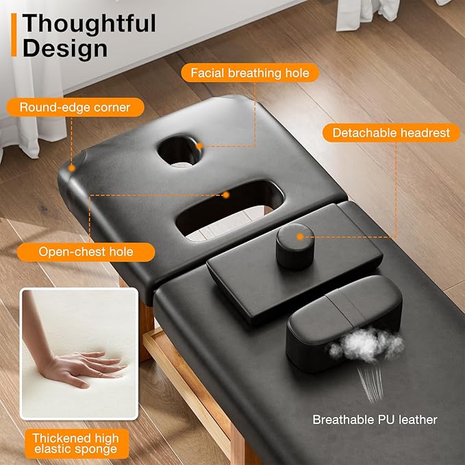 SyyBhb Professional Stationary Wooden Massage Table with Storage, Heavy Duty Spa Bed for Treatment Exam Physical Therapy Tattoo Facial Wax, Weight up to 1000lbs