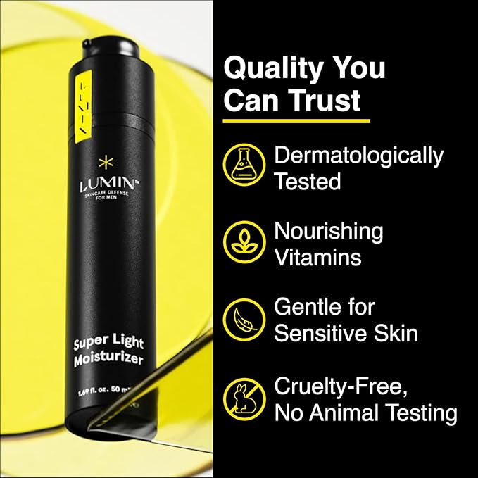Lumin - Super Light Moisturizer Men - Ideal for Control Oily Skin, Skin Care for Men, Reduce Appearance of Fine Lines, Boost Hydration With Hyaluronic Acid, Daily Use, 50ml