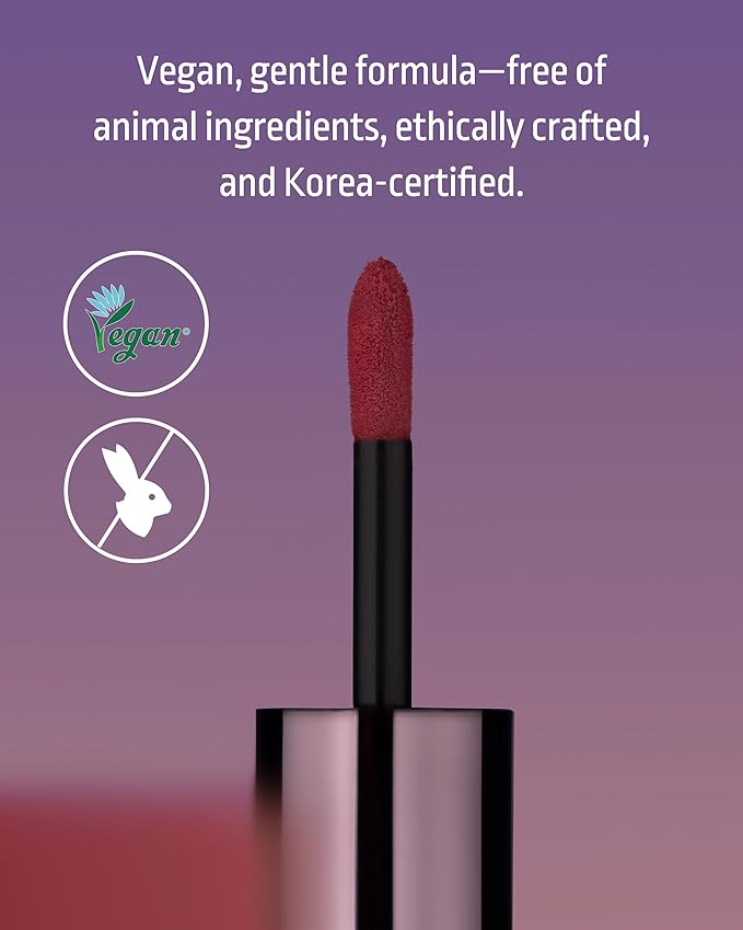 HEVVYMAKEUP Blurring Effect Lip Tint - Airy Velvet Matte Lips - Vegan, Longwear, Vibrant, Buildable Creamy Soft Texture - Korean Lip Makeup, Figgy Caramel, 0.13 fl.oz.