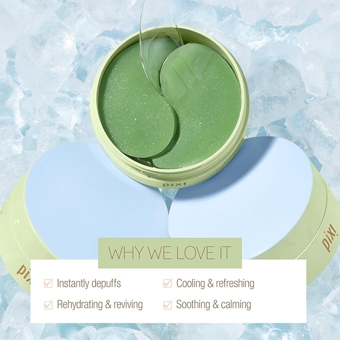 Pixi DetoxifEYE Depuffing Hydrogel Under-Eye Patches, Cucumber, Hyaluronic Acid & Caffeine For Puffy Eyes and Dark Circles, Hydrate Eye Area, 30 pairs, 60 Patches