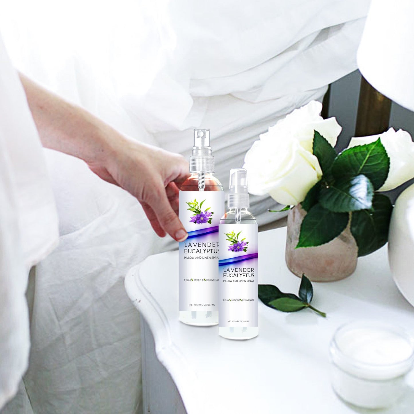 Two Pack Lavender Eucalyptus Pillow and Linen Spray, Best Set for Travel and Home, Strong Essential Oil Mist for Relaxing the Body and Mind (Lavender Eucalyptus, 4oz/8oz)