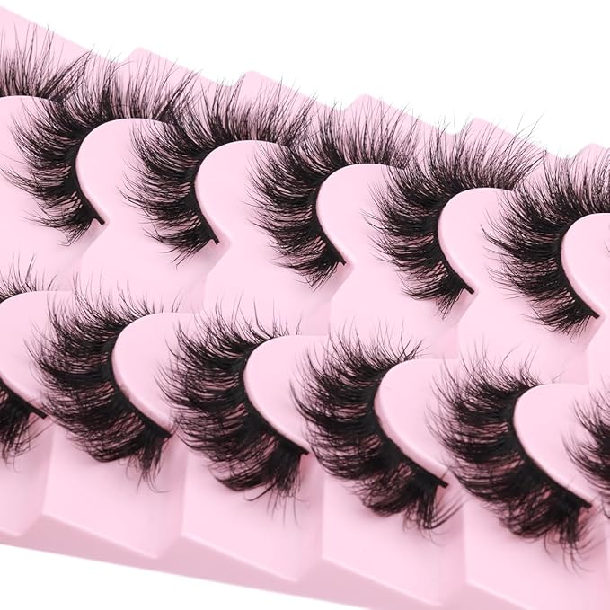 Mink Lashes False Eyelashes Wispy 3D Volume Cat Eye Faux Mink Eyelashes Natural Look 18mm Strip Eyelashes Pack 7 Pairs by Kiromiro