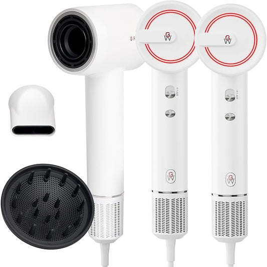 GroWell Ionic Hair Dryer, High-Speed Brushless Motor Professional Blow Dryer for Fast Drying, Low Noise, Lightweight, Compact Hair-Dryer with Diffuser for Curly Hair (2 Pack)